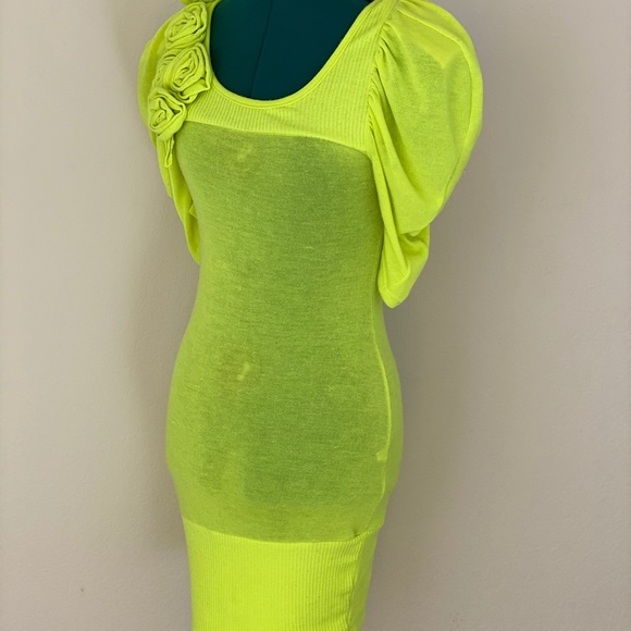 Double Zero Neon Green Flower Minidress M - Picture 5 of 14